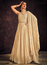 Load image into Gallery viewer, Off White Mirror Work Embroidery Anarkali Gown Clothsvilla