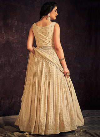 Off White Mirror Work Embroidery Anarkali Gown Clothsvilla