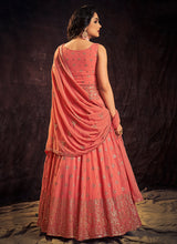 Load image into Gallery viewer, Peach Coral Mirror Work Embroidery Anarkali Gown Clothsvilla