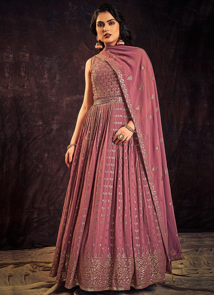 Mauve Purple Sequence And Mirror Work Embroidery Anarkali Gown Clothsvilla