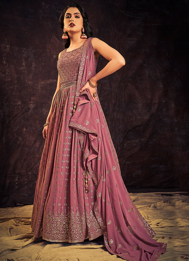 Mauve Purple Sequence And Mirror Work Embroidery Anarkali Gown Clothsvilla