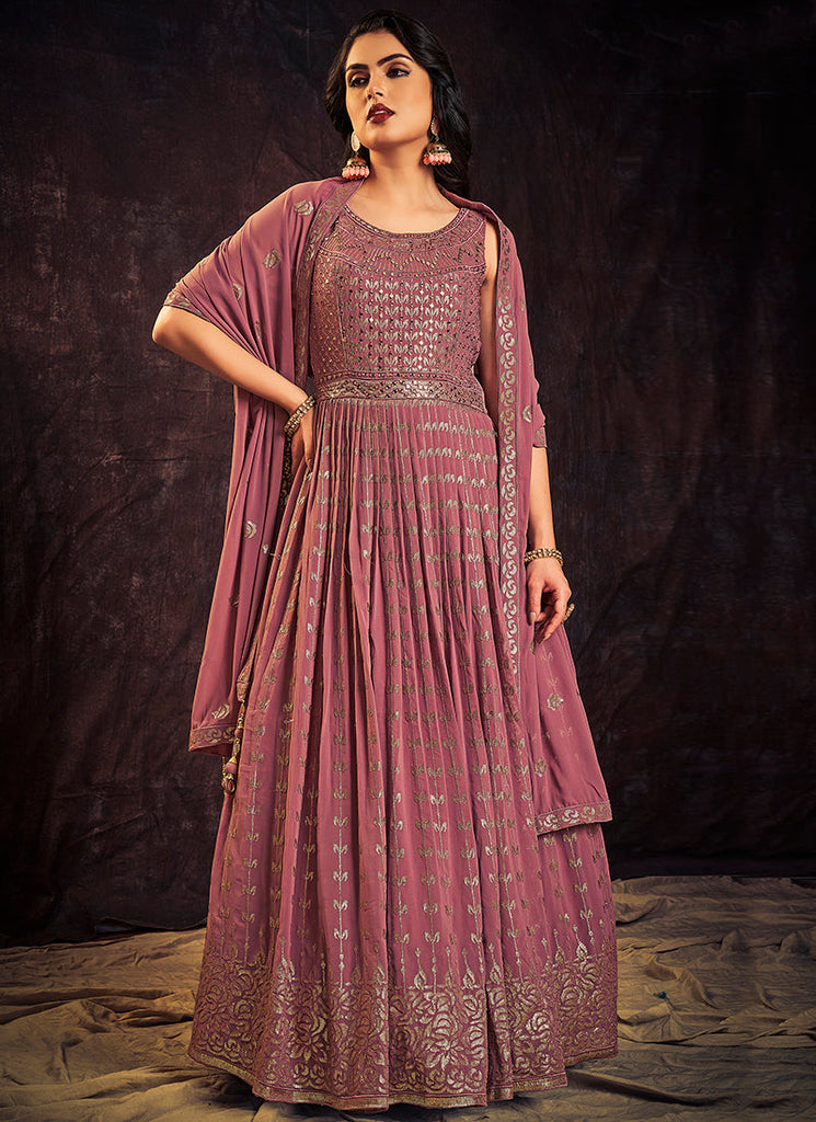 Mauve Purple Sequence And Mirror Work Embroidery Anarkali Gown Clothsvilla