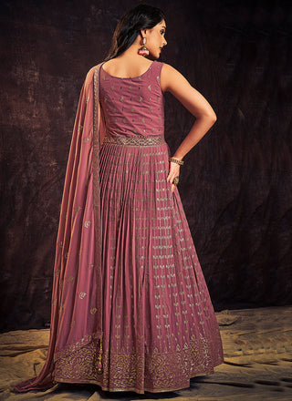 Mauve Purple Sequence And Mirror Work Embroidery Anarkali Gown Clothsvilla