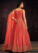 Load image into Gallery viewer, Orange Sequence And Mirror Work Embroidery Anarkali Gown Clothsvilla