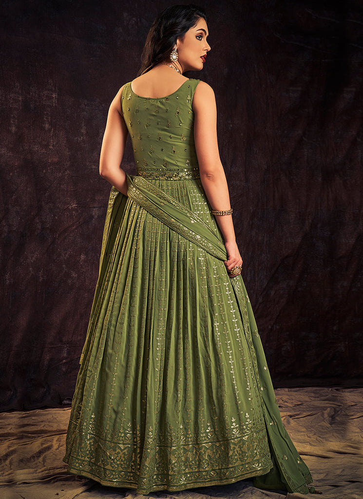 Green Sequence And Mirror Work Embroidery Anarkali Gown Clothsvilla