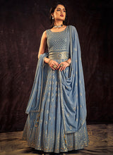 Load image into Gallery viewer, Sky Blue Sequence And Mirror Work Embroidery Anarkali Gown Clothsvilla