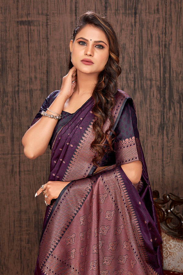 Purple Color Satin Silk Contemporary Saree Clothsvilla