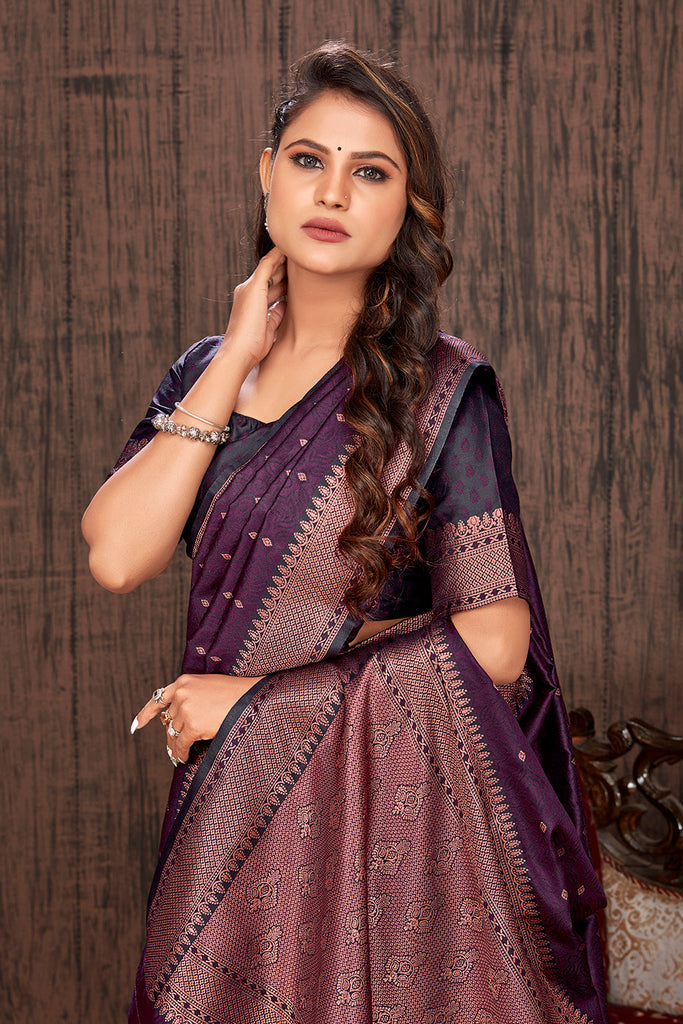 Purple Color Satin Silk Contemporary Saree Clothsvilla