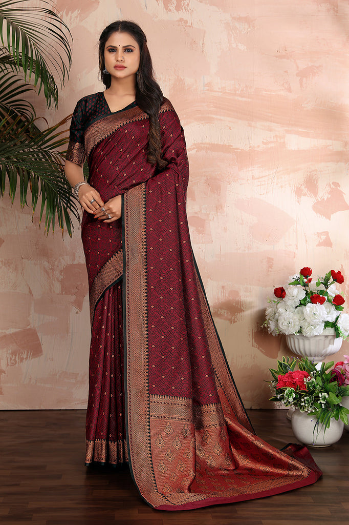 Maroon Color Satin Silk Contemporary Saree Clothsvilla