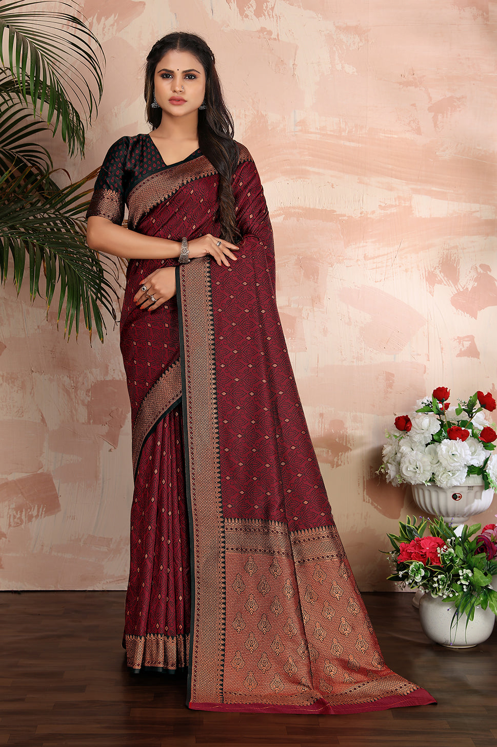 Maroon Color Satin Silk Contemporary Saree Clothsvilla