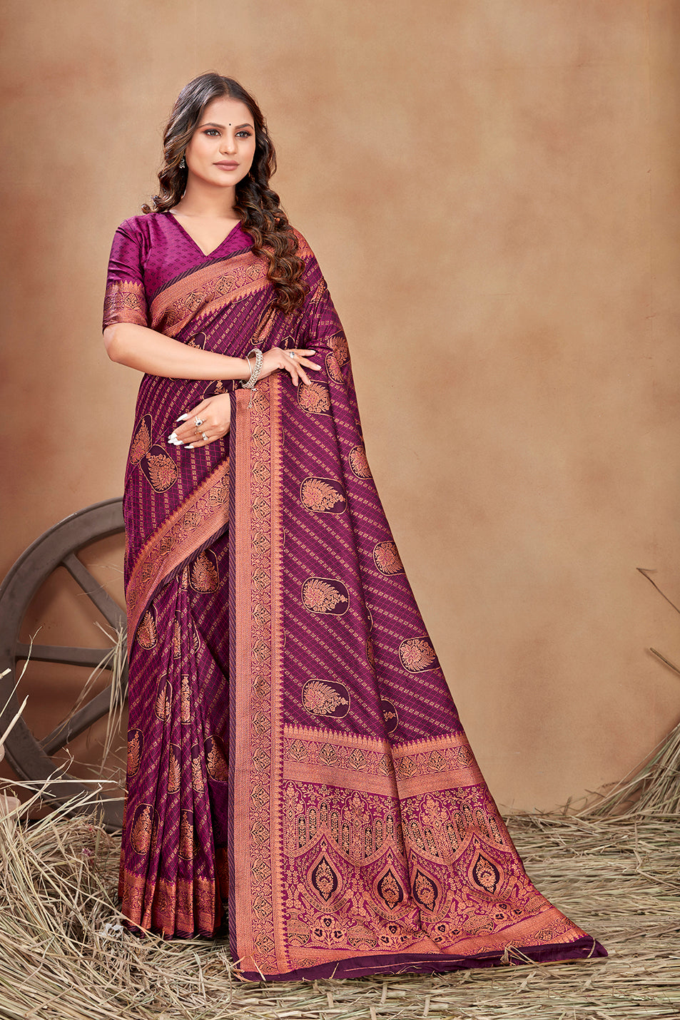 Magenta Color Satin Silk Contemporary Saree Clothsvilla