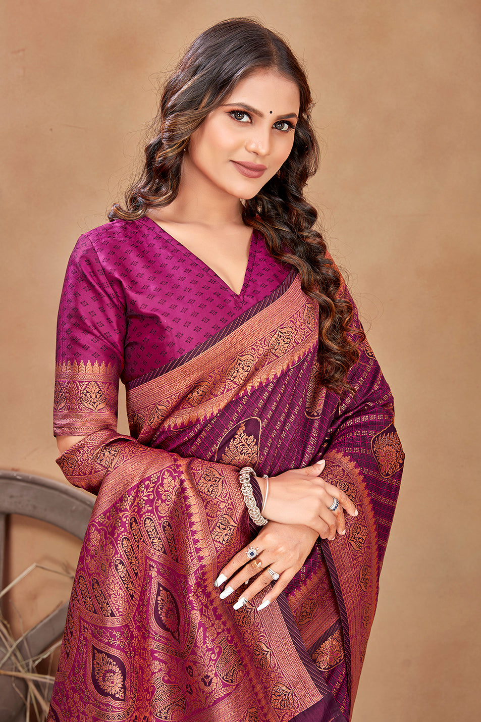 Magenta Color Satin Silk Contemporary Saree Clothsvilla