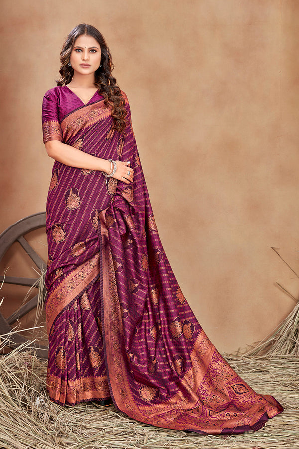 Magenta Color Satin Silk Contemporary Saree Clothsvilla