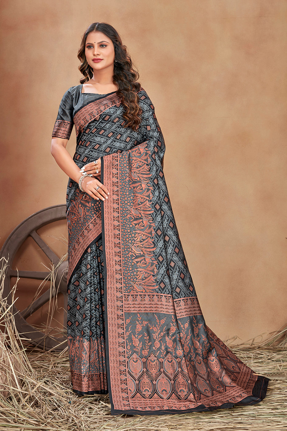 Grey Color Satin Silk Contemporary Saree Clothsvilla