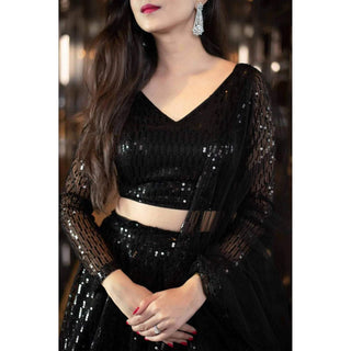Black Lehenga Choli with Heavy Sequence Embroidery Work and Dupatta ClothsVilla
