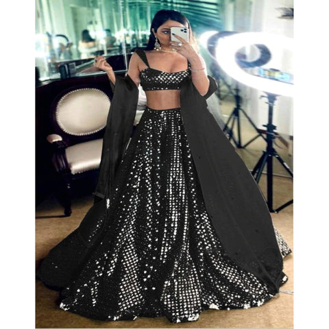 Black Lehenga Choli with Heavy Sequence Work for Wedding ClothsVilla Main image