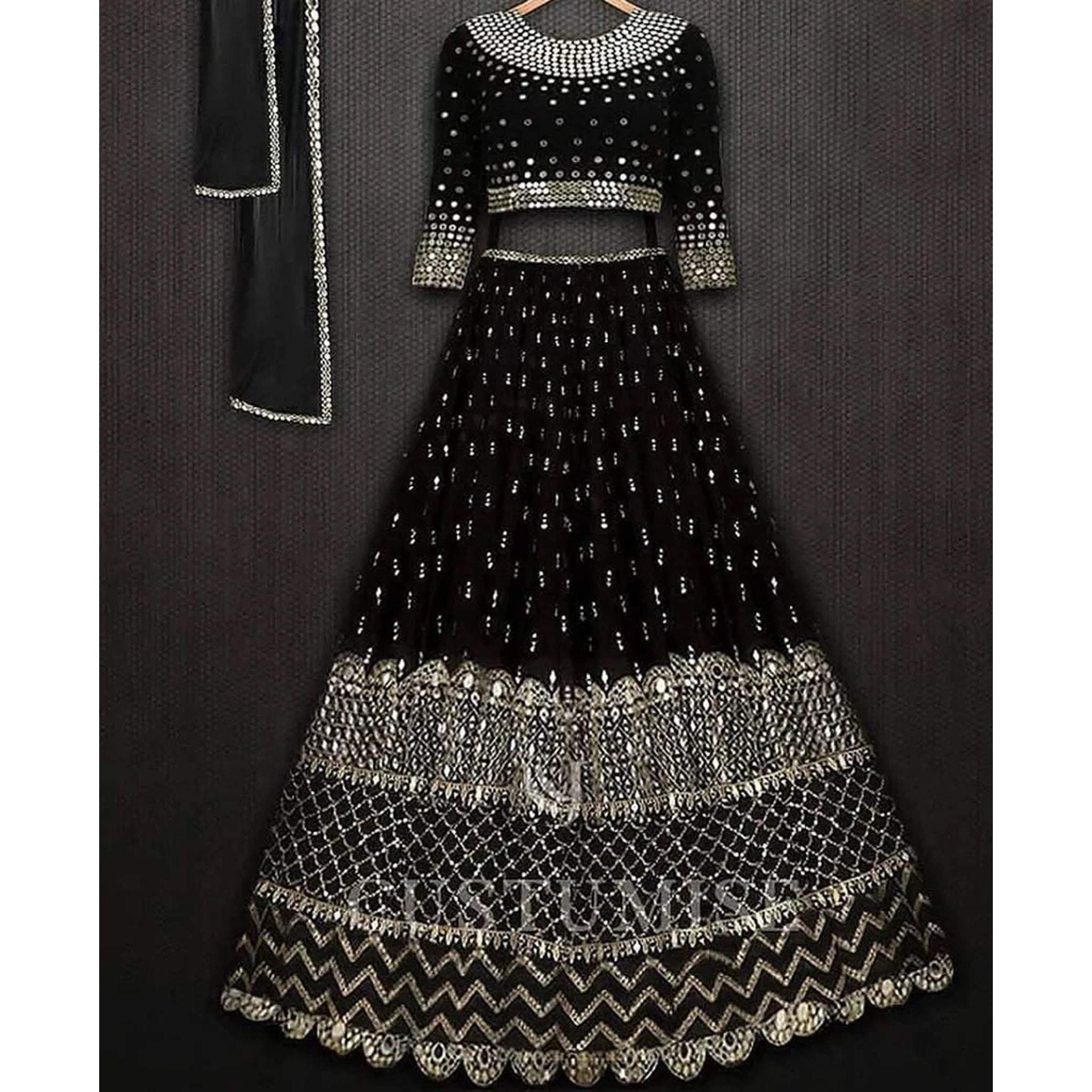 Black Lehenga Choli with Sequence Embroidery and Lace Border Work ClothsVilla Main image