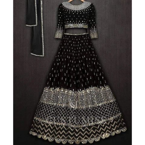 Black Lehenga Choli with Sequence Embroidery and Lace Border Work ClothsVilla Main image