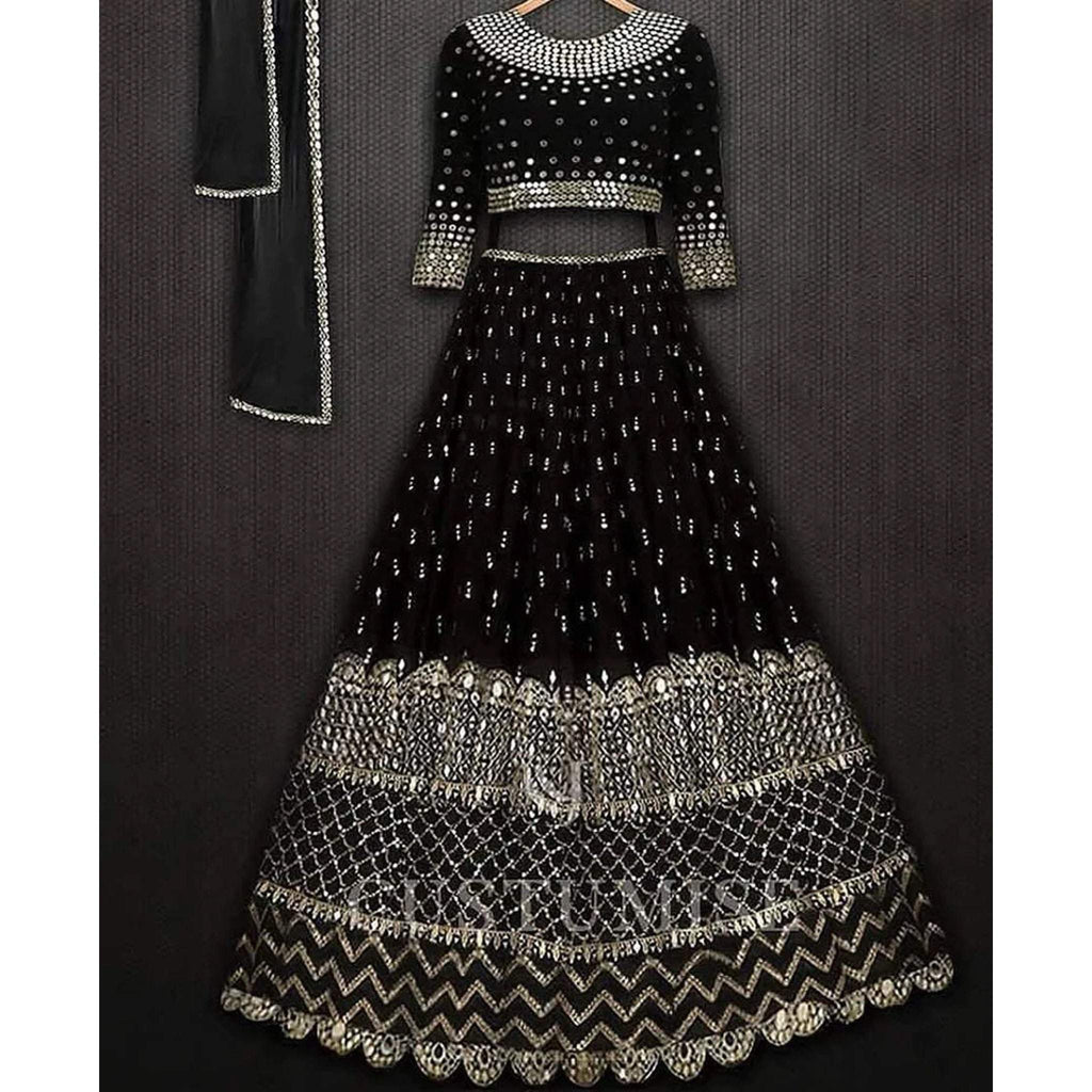 Black Lehenga Choli with Sequence Embroidery and Lace Border Work ClothsVilla