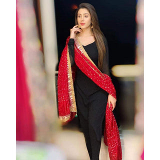 Black Salwar Suit In Rayon Fabric with Red Bandhani Dupatta ClothsVilla