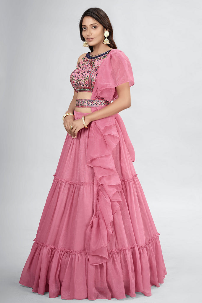 Pink Pakistani Art Silk Lehenga Choli For Indian Festivals & Weddings - Thread Embroidery Work, Clothsvilla