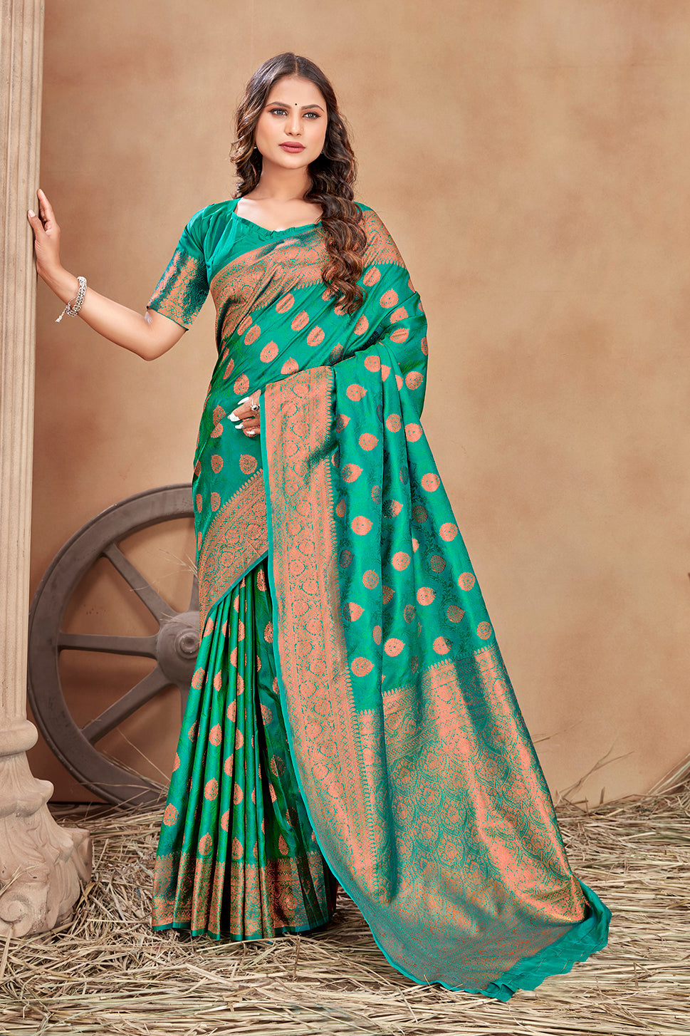 Sea green color woven zari work banarasi saree Clothsvilla