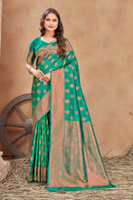Load image into Gallery viewer, Sea green color woven zari work banarasi saree Clothsvilla
