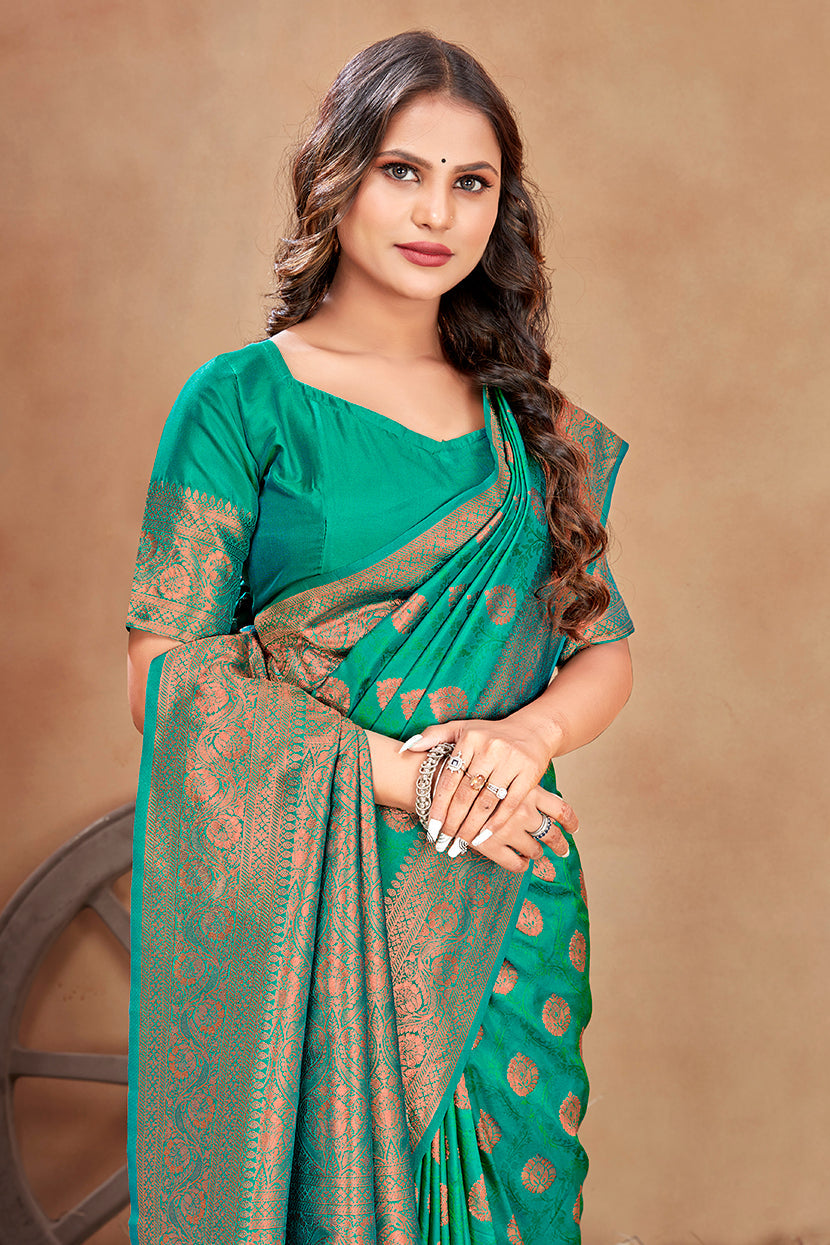 Sea green color woven zari work banarasi saree Clothsvilla