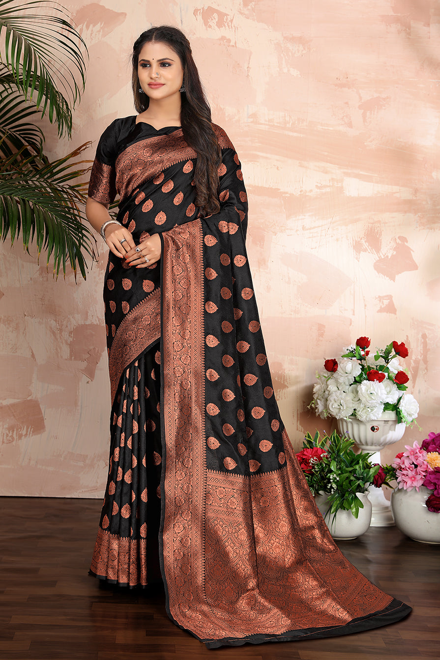 Black color woven zari work banarasi saree Clothsvilla