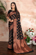 Load image into Gallery viewer, Black color woven zari work banarasi saree Clothsvilla