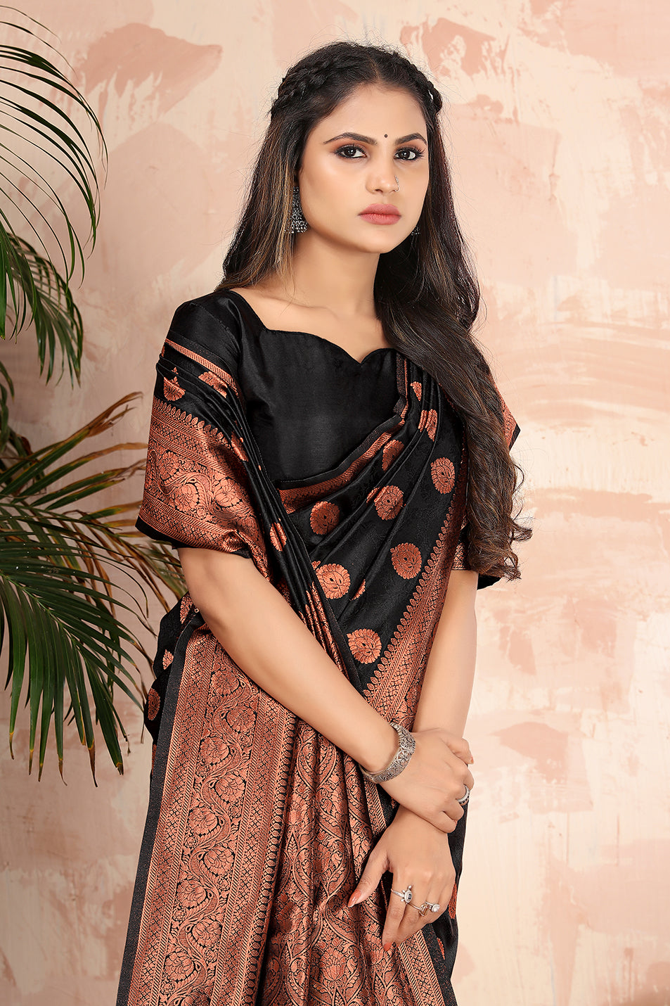 Black color woven zari work banarasi saree Clothsvilla