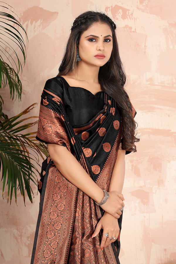Black color woven zari work banarasi saree Clothsvilla