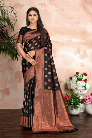 Black color woven zari work banarasi saree Clothsvilla