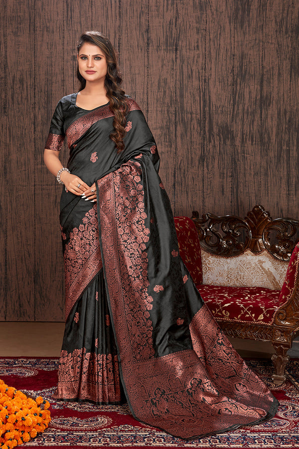 Black color woven zari work banarasi saree Clothsvilla