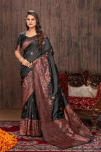 Load image into Gallery viewer, Black color woven zari work banarasi saree Clothsvilla