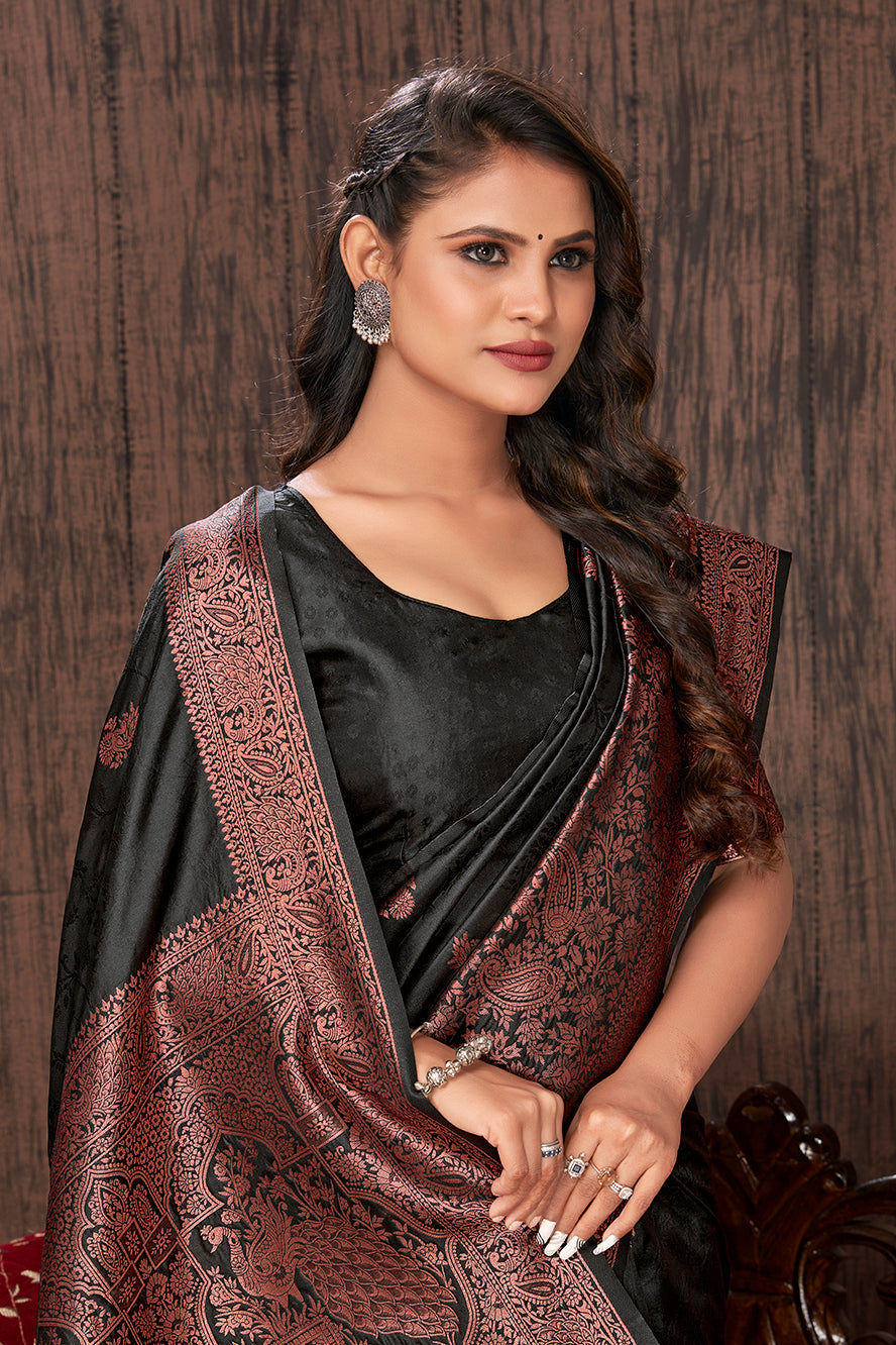 Black color woven zari work banarasi saree Clothsvilla