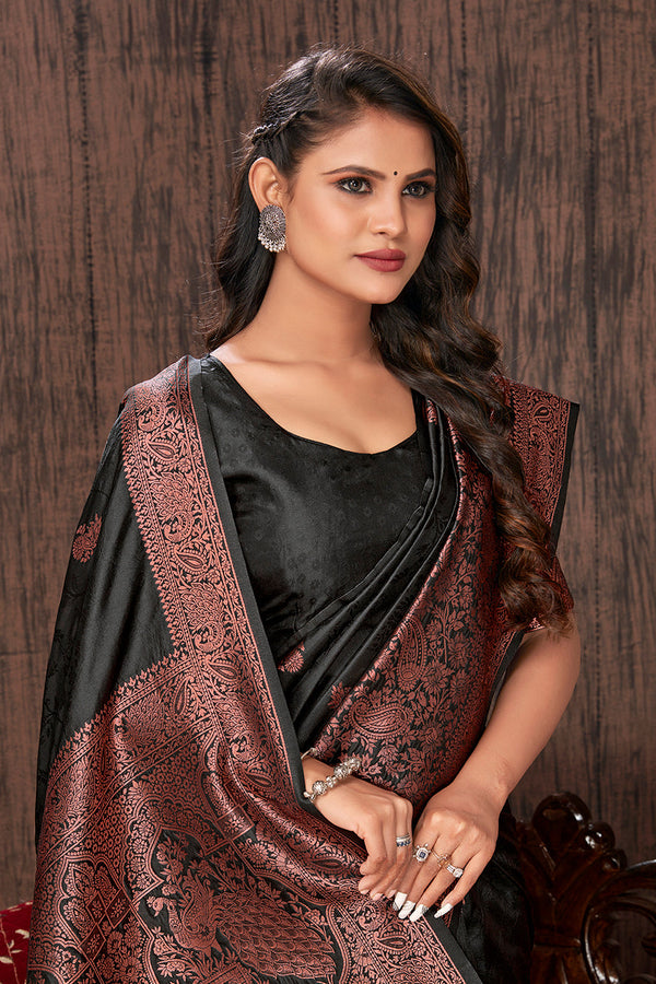 Black color woven zari work banarasi saree Clothsvilla