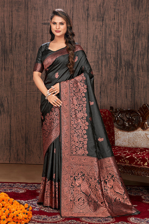 Black color woven zari work banarasi saree Clothsvilla Main image