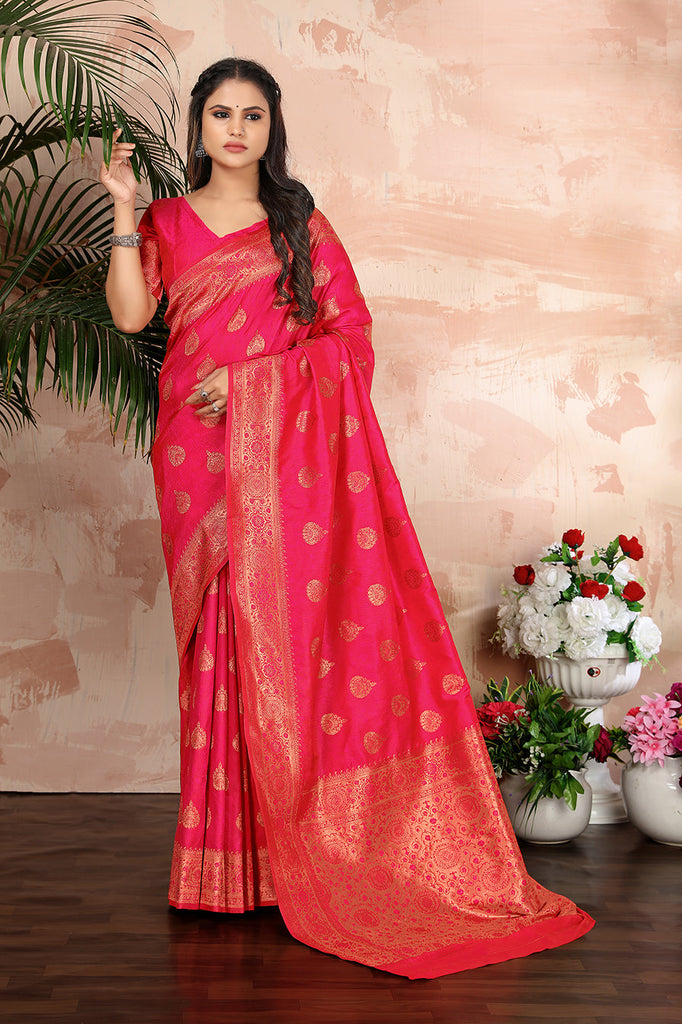 Pink Colored Beautiful Banarasi Silk Saree – Cygnus Fashion