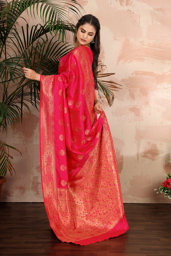 Rani Pink color woven zari work banarasi saree Clothsvilla