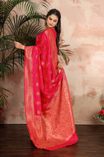 Load image into Gallery viewer, Rani Pink color woven zari work banarasi saree Clothsvilla