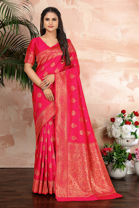Rani Pink color woven zari work banarasi saree Clothsvilla Main image
