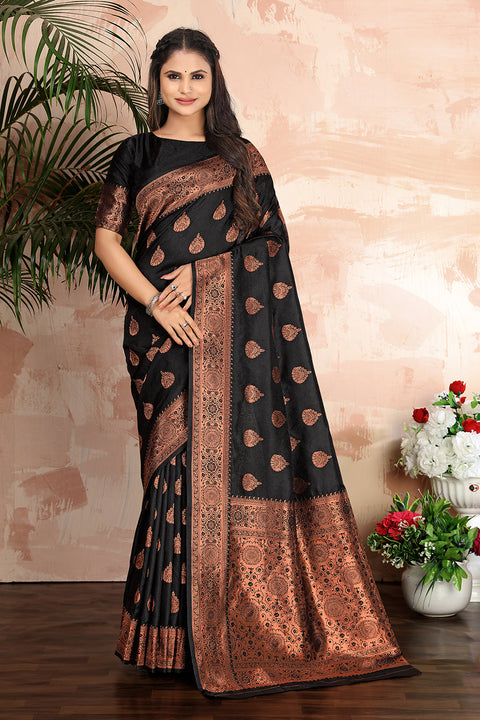 Black color woven zari work banarasi saree Clothsvilla Main image