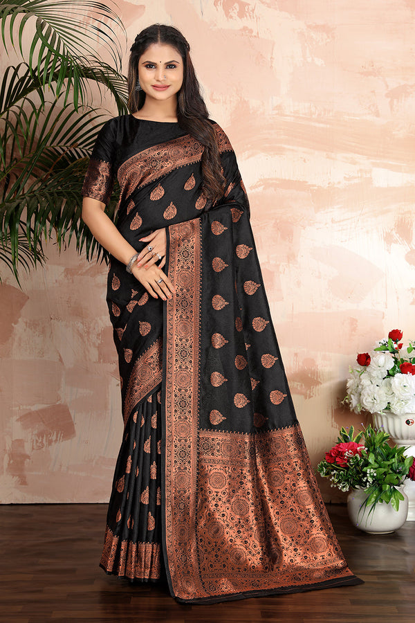 Black color woven zari work banarasi saree Clothsvilla