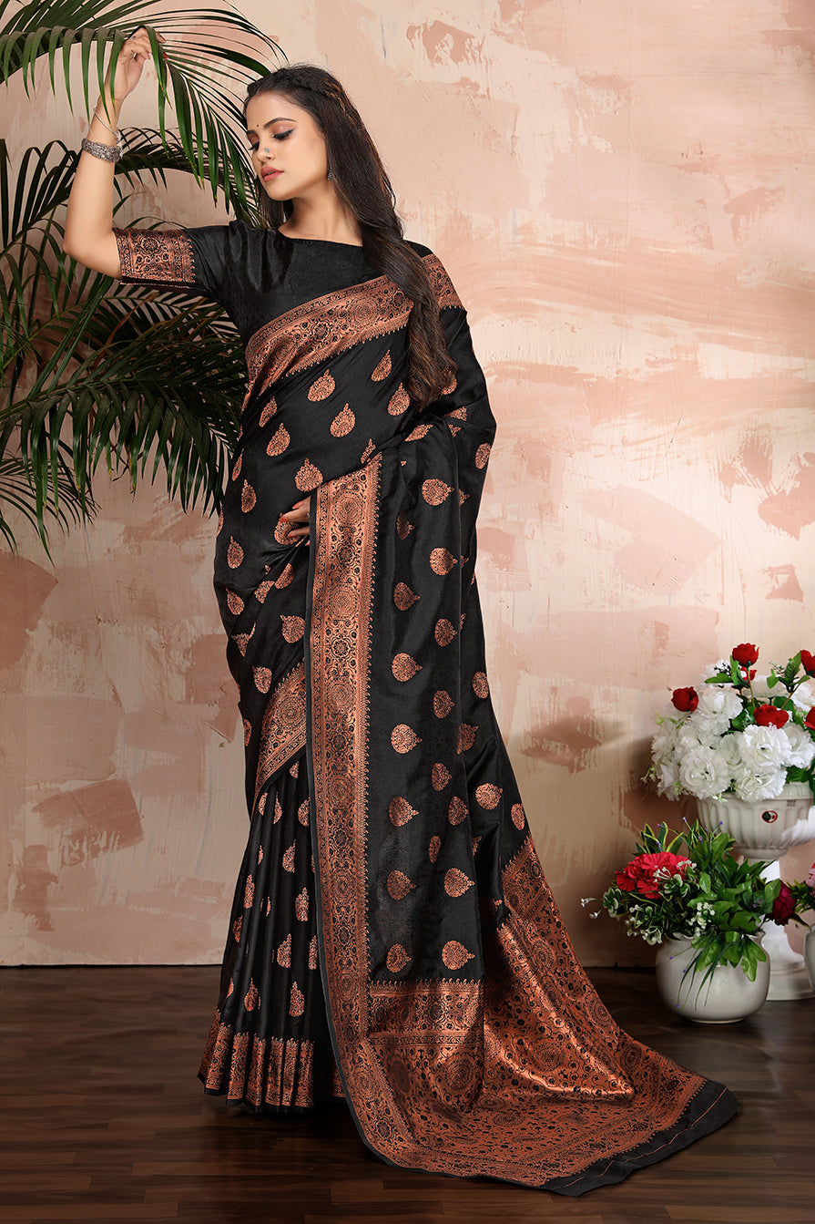 Black color woven zari work banarasi saree Clothsvilla