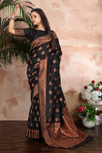 Load image into Gallery viewer, Black color woven zari work banarasi saree Clothsvilla