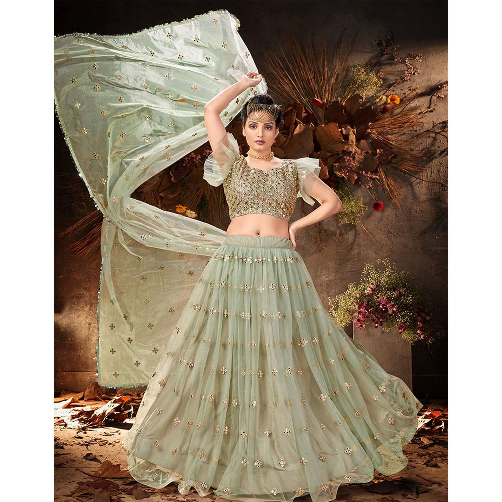 Silver Chalice Gota Embroidery, Foil and Zari Lehenga choli ClothsVilla