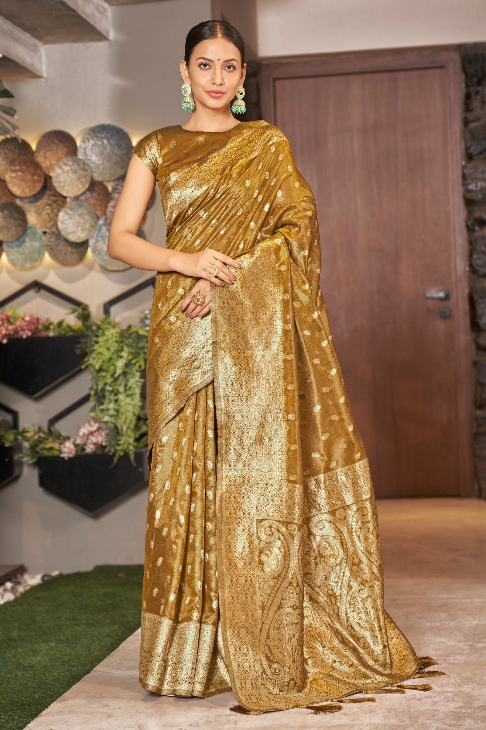 Mustard Color Weaving Zari Work Classic Saree For Festival Clothsvilla