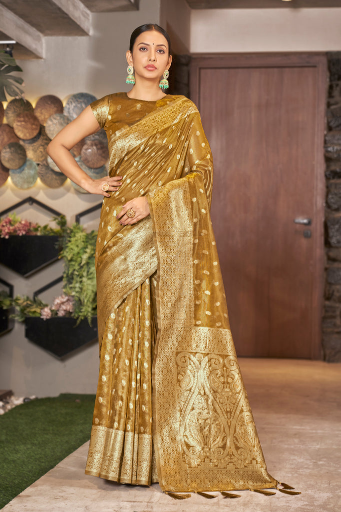 Mustard Color Weaving Zari Work Classic Saree For Festival Clothsvilla