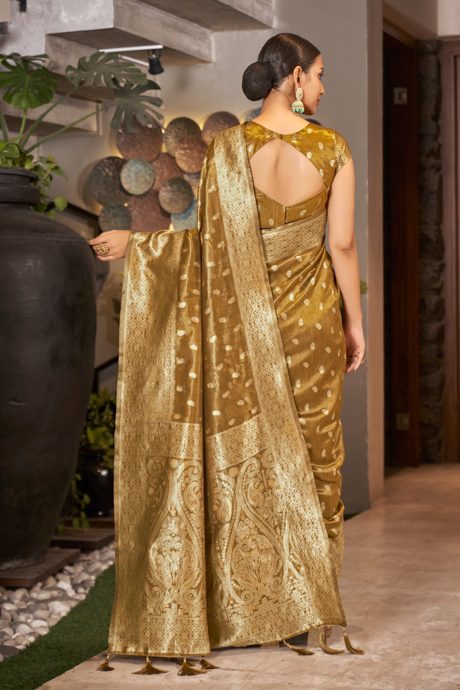 Mustard Color Weaving Zari Work Classic Saree For Festival Clothsvilla